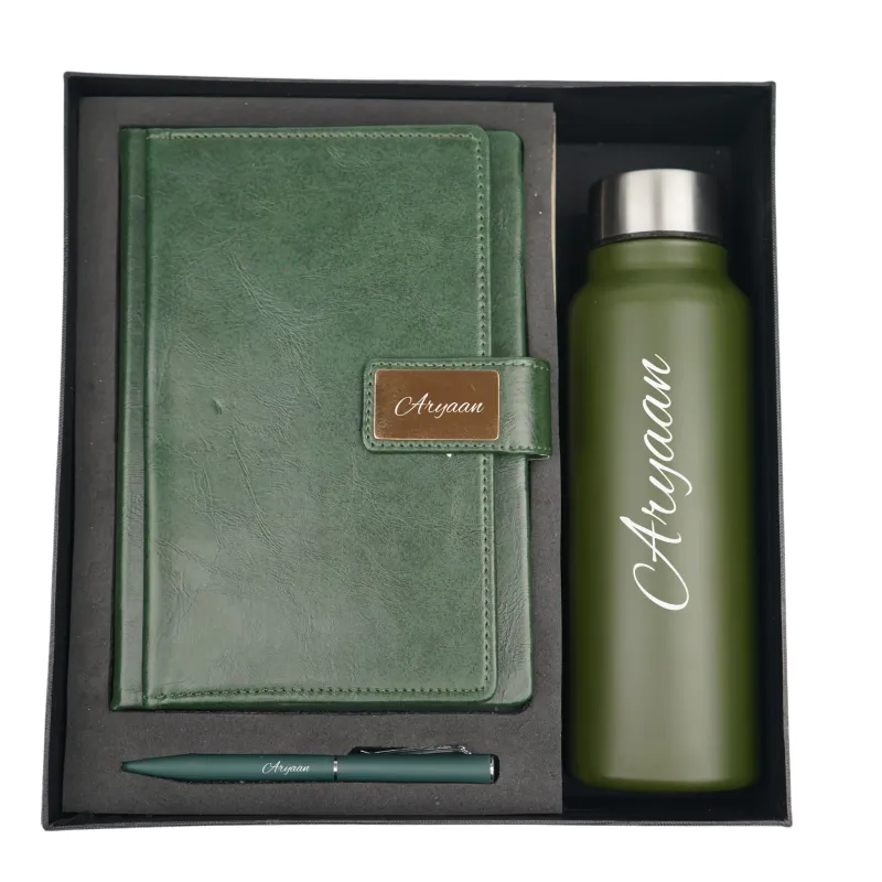 Green Customised Executive Diary, Bottle &amp; Pen Combo