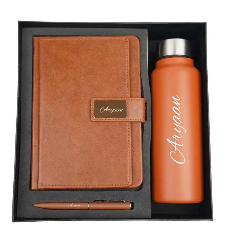 Tan Customised Executive Diary, Bottle &amp; Pen Combo