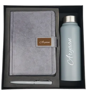 Grey Customised Executive Diary, Bottle & Pen Combo