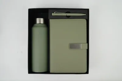 Light Green Personalized Metal Flip Diary, Bottle &amp; Pen Combo