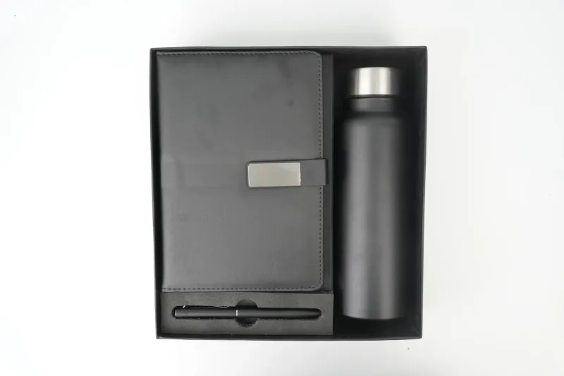 Black Personalized Metal Flip Diary, Bottle &amp; Pen Combo