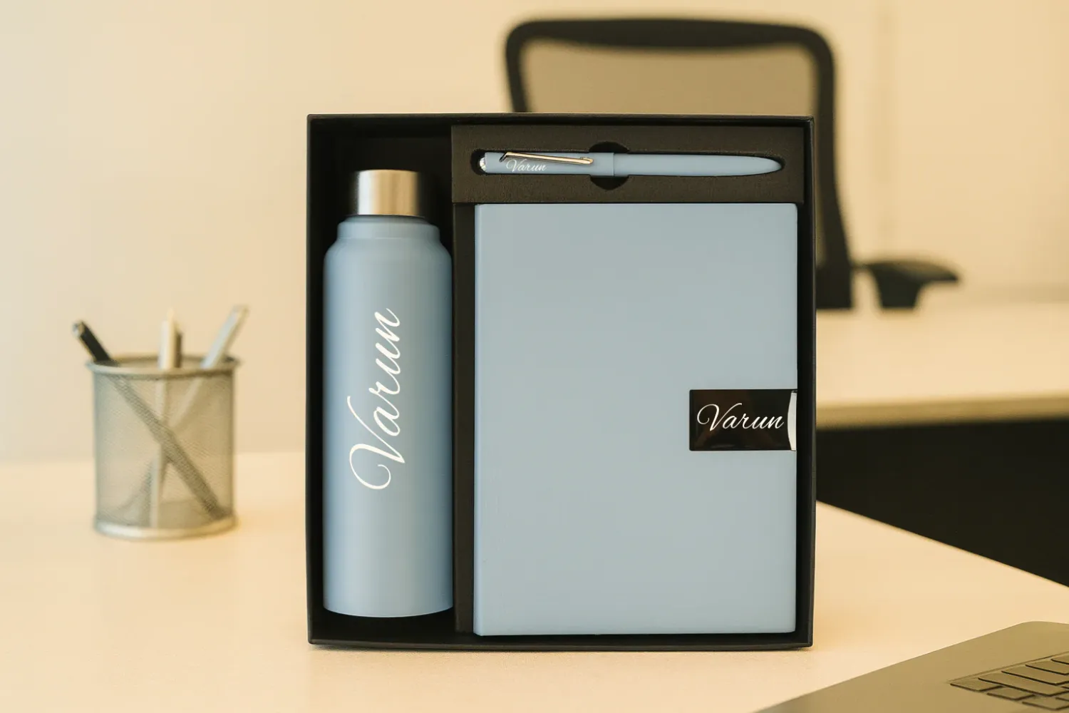 Light Blue Personalized Nexon Diary, Bottle &amp; Pen Combo