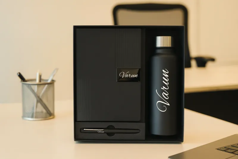 Black Personalized Nexon Diary, Bottle &amp; Pen Combo