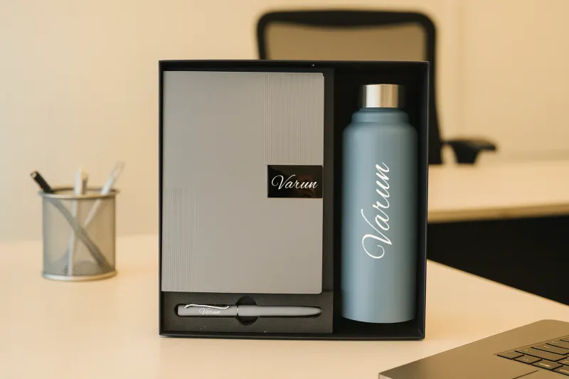 Grey Personalized Nexon Diary, Bottle &amp; Pen Combo