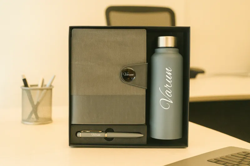 Grey Personalized Nexon Flip Diary, Bottle &amp; Pen Combo