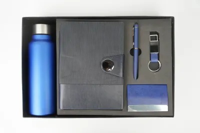Blue Nexon Leather Flip  Dairy Corporate 5pc combo ( Diary, Bottle, Cardholder, Pen &amp; Keychain)