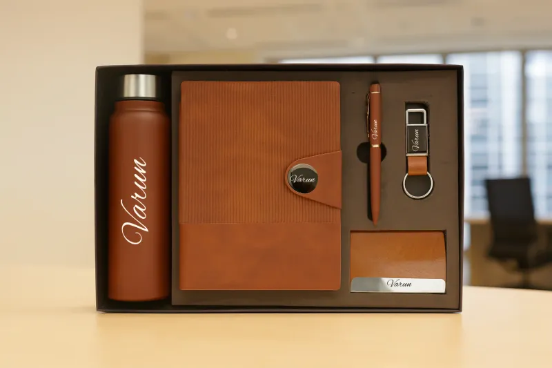 Brown Nexon Leather Flip  Dairy Corporate 5pc combo ( Diary, Bottle, Cardholder, Pen &amp; Keychain)