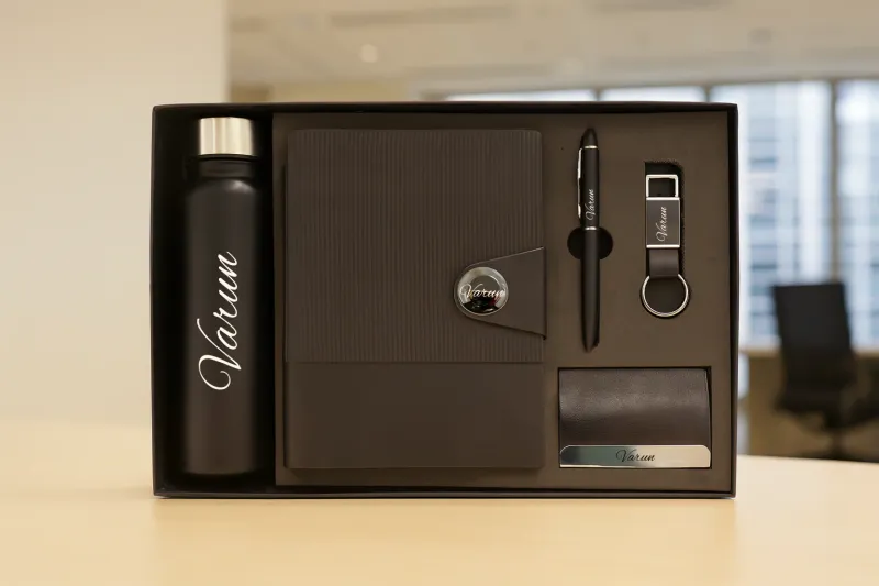 Black Nexon Leather Flip  Dairy Corporate 5pc combo ( Diary, Bottle, Cardholder, Pen &amp; Keychain)