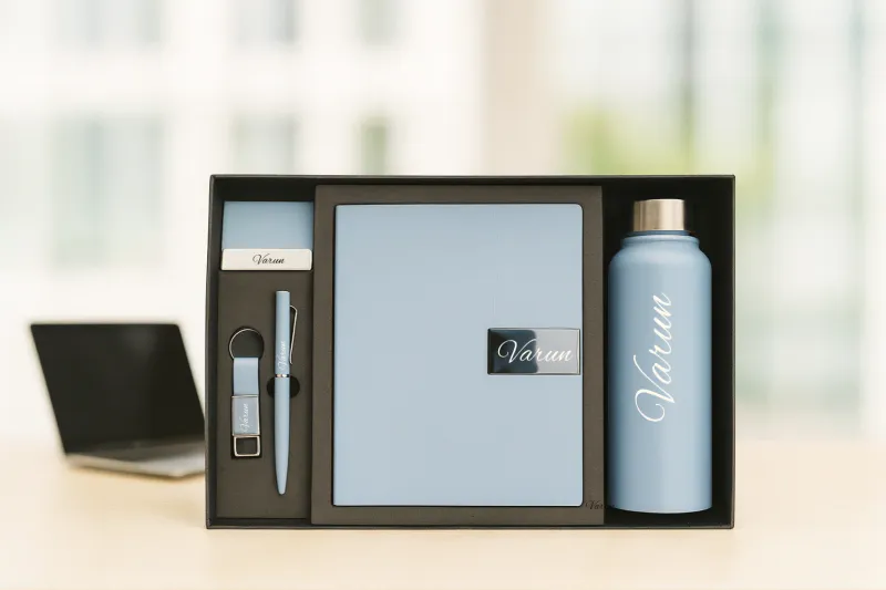 Sky Blue Nexon Leather Dairy Corporate 5pc combo ( Diary, Bottle, Cardholder, Pen &amp; Keychain)