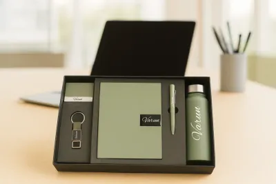 Light Green Nexon Leather Dairy Corporate 5pc combo ( Diary, Bottle, Cardholder, Pen &amp; Keychain)