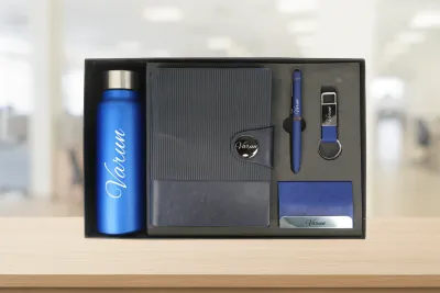 Blue Nexon Leather Flip  Dairy Corporate 5pc combo ( Diary, Bottle, Cardholder, Pen &amp; Keychain)