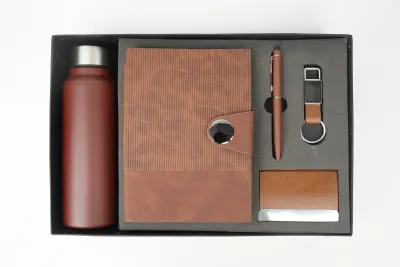 Brown Nexon Leather Flip  Dairy Corporate 5pc combo ( Diary, Bottle, Cardholder, Pen &amp; Keychain)