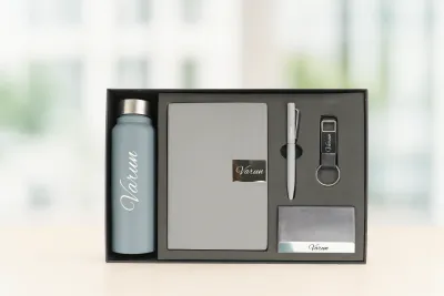 Grey  Nexon Leather Dairy Corporate 5pc combo ( Diary, Bottle, Cardholder, Pen &amp; Keychain)