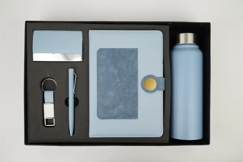 Sky Blue Dual Colour Leather Dairy Corporate 5pc combo ( Diary, Bottle, Cardholder, Pen &amp; Keychain)