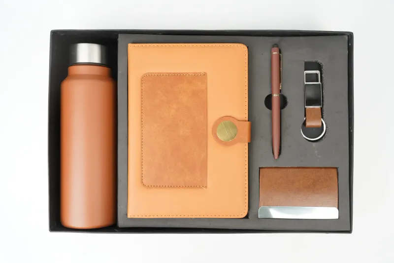 Tan Brown Dual Colour Leather Dairy Corporate 5pc combo ( Diary, Bottle, Cardholder, Pen &amp; Keychain)