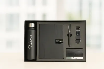 Black Nexon Leather Dairy Corporate 5pc combo ( Diary, Bottle, Cardholder, Pen &amp; Keychain)