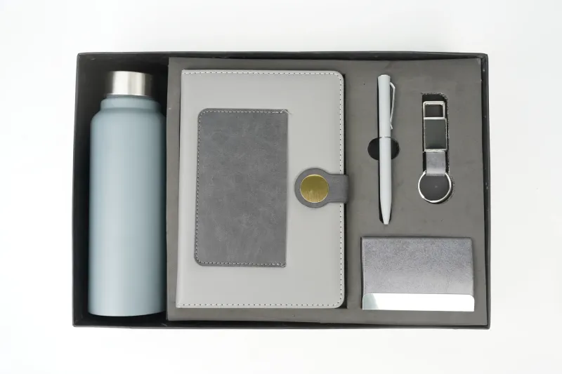 Grey Dual Colour Leather Dairy Corporate 5pc combo ( Diary, Bottle, Cardholder, Pen &amp; Keychain)