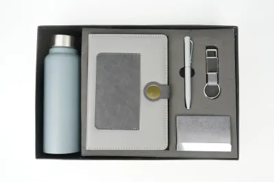 Grey Dual Colour Leather Dairy Corporate 5pc combo ( Diary, Bottle, Cardholder, Pen &amp; Keychain)