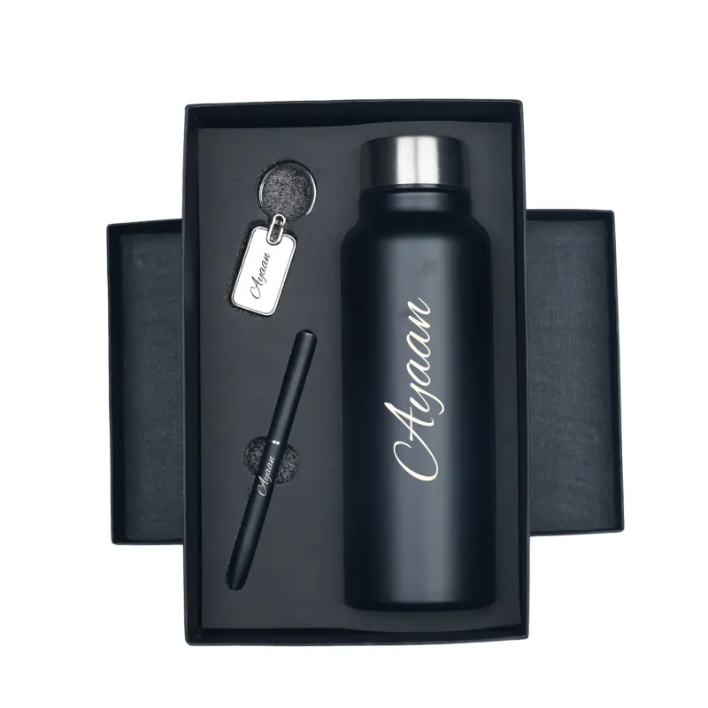 Personalized Black Bottle, Pen &amp; Keychain Combo
