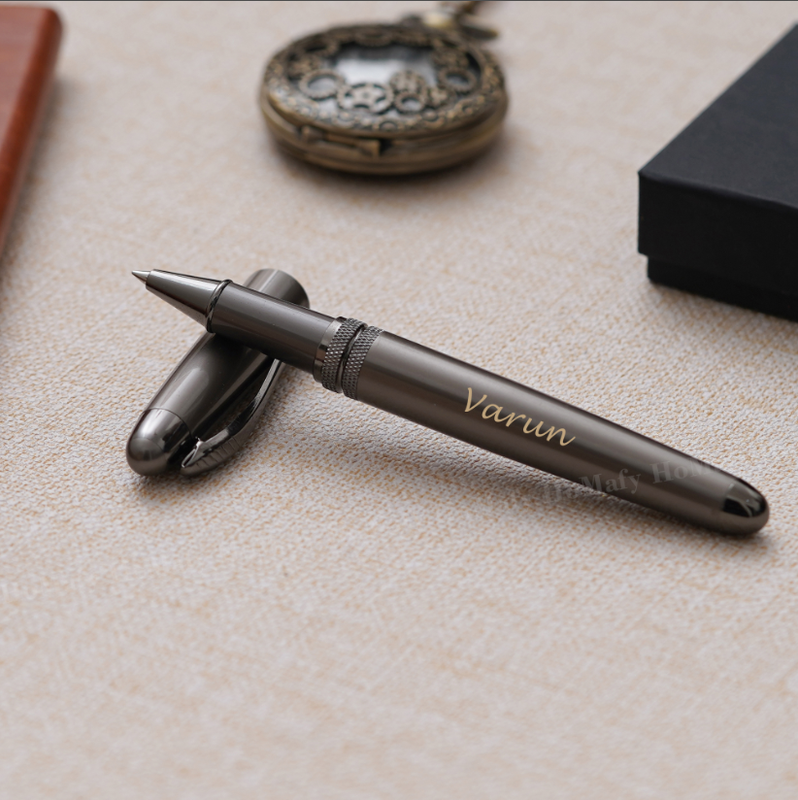 Personalised Grey Metal Roller Pen