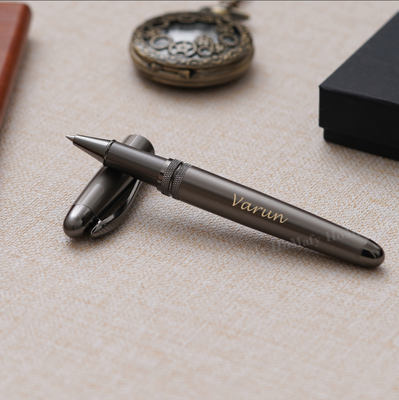 Personalised Grey Metal Roller Pen