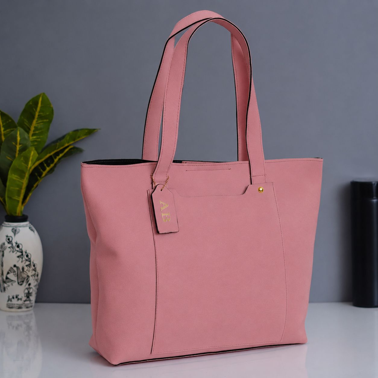 Pink Imported Leather Tote Bag - Personalised