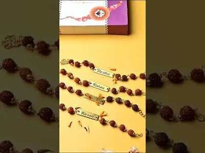 Customised Metal Rakhi with Rudraksha