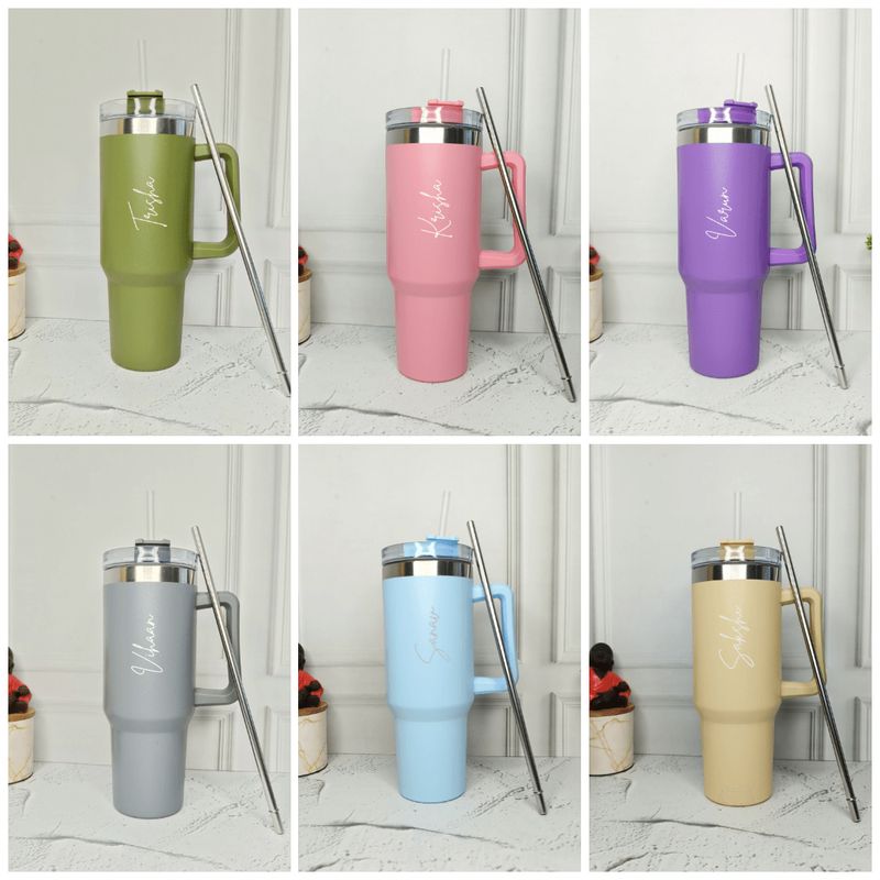 Personalized Light Pink Stanley Tumbler With Steel Straw ( 1200 ml )