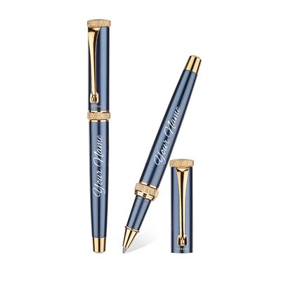 Personalised Crown Roller Pen with Sapphire Blue Metallic