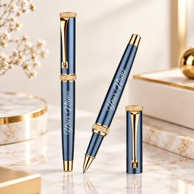 Personalised Crown Roller Pen with Sapphire Blue Metallic