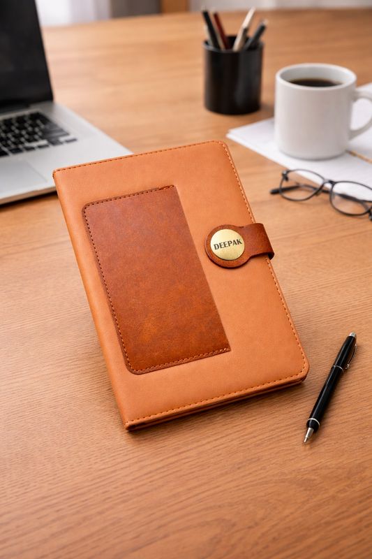 Tan Brown Dual Shade Personalized Leather Diary