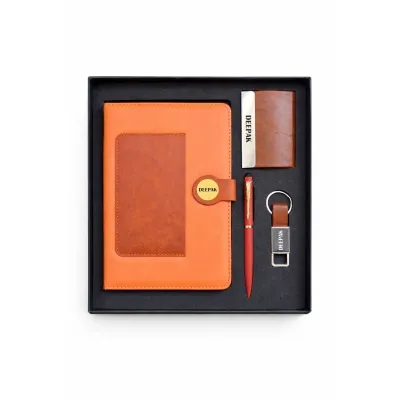 Personalized 4pc Combo with Tan Dual Shade Diary (Diary, Pen, Keychain, Cardholder)