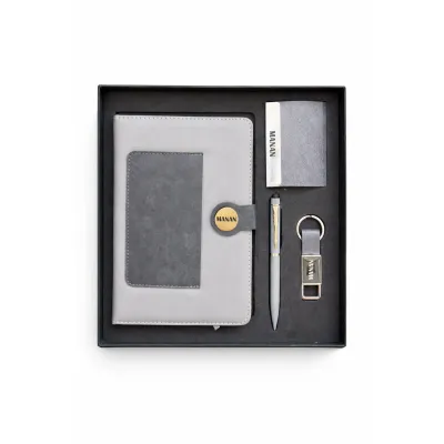 Personalized 4pc Combo with Grey  Dual Shade Diary (Diary, Pen, Keychain, Cardholder)