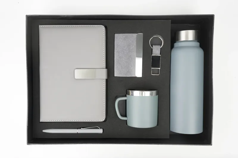 Grey Metal Flip  Diary, Bottle, Mug, Cardholder, Pen &amp; Keychain (Personalized Corporate 6pc Combo)