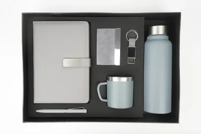 Grey Metal Flip  Diary, Bottle, Mug, Cardholder, Pen &amp; Keychain (Personalized Corporate 6pc Combo)