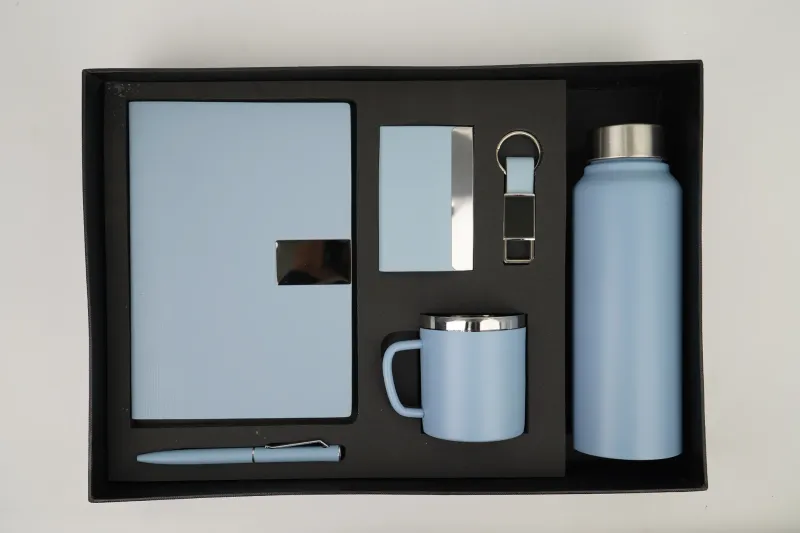 Sky Blue Nexon Leather Diary, Bottle, Mug, Cardholder, Pen &amp; Keychain (Personalized Corporate 6pc Combo)