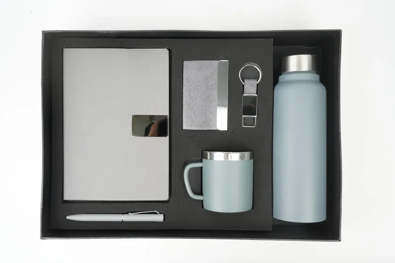 Grey Nexon Leather Diary, Bottle, Mug, Cardholder, Pen &amp; Keychain (Personalized Corporate 6pc Combo)