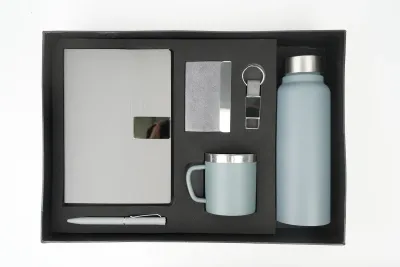 Grey Nexon Leather Diary, Bottle, Mug, Cardholder, Pen &amp; Keychain (Personalized Corporate 6pc Combo)
