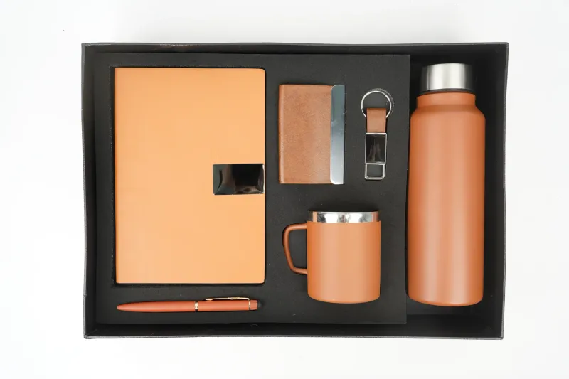 Tan Nexon Leather Diary, Bottle, Mug, Cardholder, Pen &amp; Keychain (Personalized Corporate 6pc Combo)