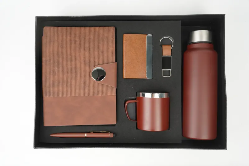 Brown Nexon Leather Flip Diary, Bottle, Mug, Cardholder, Pen &amp; Keychain (Personalized Corporate 6pc Combo)
