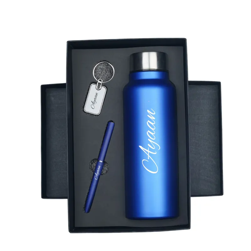 Personalized Royal Blue Bottle, Pen &amp; Keychain Combo