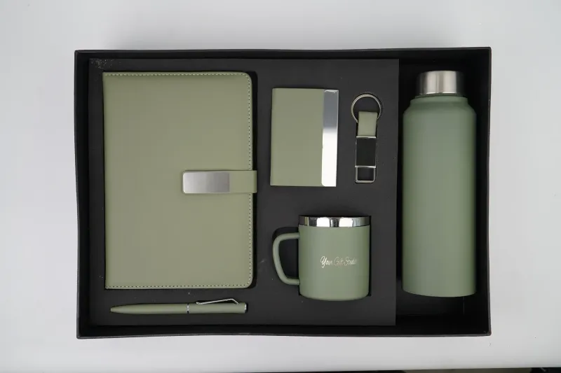 Light Green Metal Flip  Diary, Bottle, Mug, Cardholder, Pen &amp; Keychain (Personalized Corporate 6pc Combo)