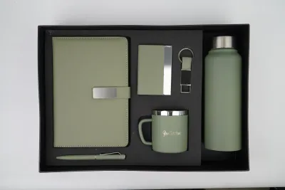 Light Green Metal Flip  Diary, Bottle, Mug, Cardholder, Pen &amp; Keychain (Personalized Corporate 6pc Combo)