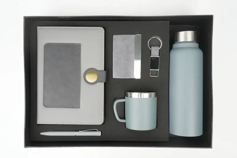 Grey Dual Shade Metal Flip  Diary, Bottle, Mug, Cardholder, Pen &amp; Keychain (Personalized Corporate 6pc Combo)
