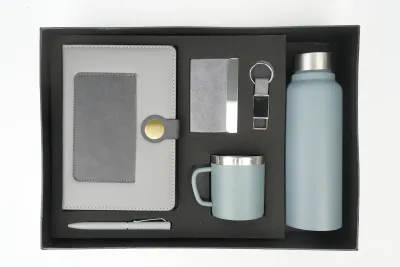 Grey Dual Shade Metal Flip  Diary, Bottle, Mug, Cardholder, Pen &amp; Keychain (Personalized Corporate 6pc Combo)