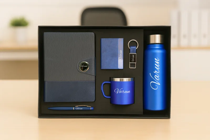 Royal Blue Nexon Flip Leather Diary, Bottle, Mug, Cardholder, Pen &amp; Keychain (Personalized Corporate 6pc Combo)