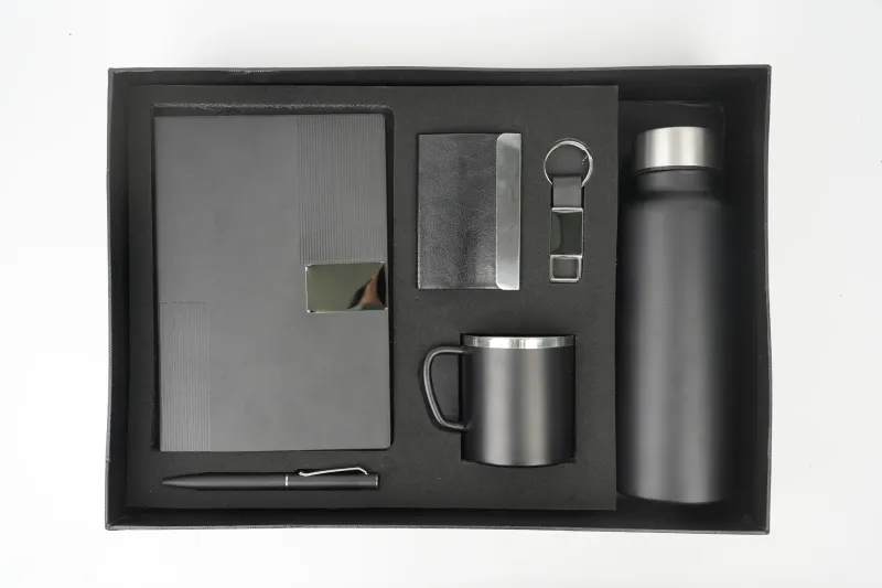 Black Nexon Leather Diary, Bottle, Mug, Cardholder, Pen &amp; Keychain (Personalized Corporate 6pc Combo)