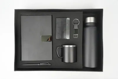 Black Nexon Leather Diary, Bottle, Mug, Cardholder, Pen &amp; Keychain (Personalized Corporate 6pc Combo)