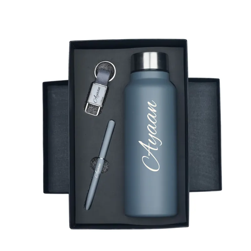 Personalized Grey Bottle, Pen &amp; Keychain Combo