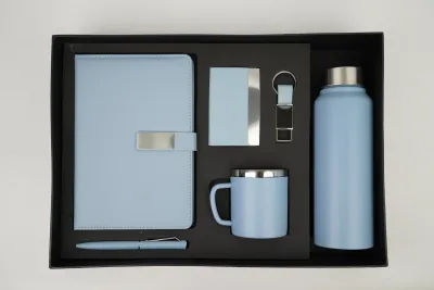 Sky Blue Metal Flip  Diary, Bottle, Mug, Cardholder, Pen &amp; Keychain (Personalized Corporate 6pc Combo)